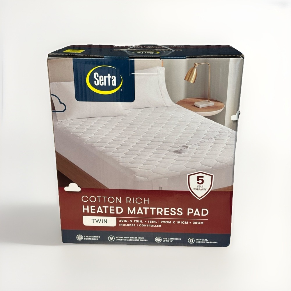 Serta Cotton‎ Rich Heated Mattress Pad - Twin NIB